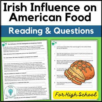 Preview of Irish Culture Foods Reading - Influence of Irish Immigrants on American Food