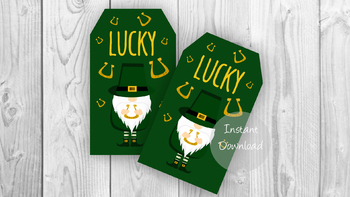 Preview of Irish Gnome, St. Patrick Gift Tag, St. Patrick Day Labels