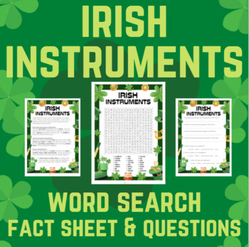 Preview of St Patricks Day IRISH INSTRUMENTS Wordsearch - World Music Resource
