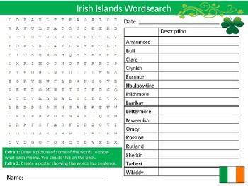 Irish Islands Wordsearch Sheet Ireland Countries Geography Starter Keywords