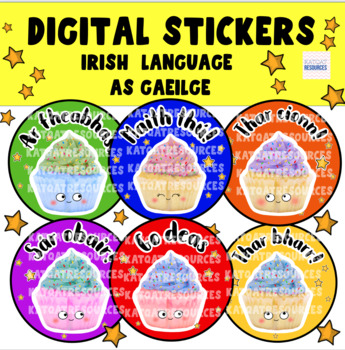 Preview of Irish Language / As Gaeilge  - Cute Cupcake - Digital Stickers