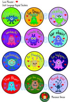 Preview of Irish Language - As Gaeilge: Love Monsters: Stickers for Digital Learning
