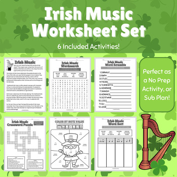Preview of Irish Music Worksheet Set: No-Prep Activity or Sub Plans