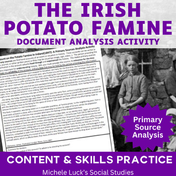 Preview of Irish Potato Famine Account Primary Source Document Analysis Activity