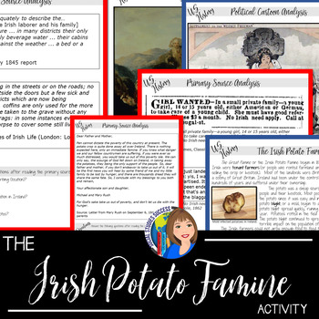 Preview of Irish Potato Famine Primary Source Analysis, Reading, and Writing Activity