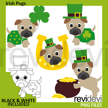 Irish Pug Clip Art St Patrick S Day Clipart By Revidevi Tpt