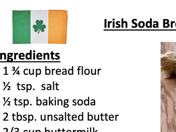 Preview of St. Patrick's Day Irish Soda Bread Adapted Recipe and Comprehension Questions