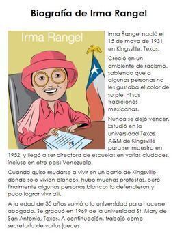 Preview of Irma Rangel (Bilingual Sp/Eng) Biography  Activity & Rubric SS TEKS 2.2.A
