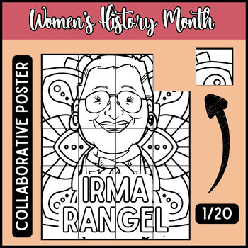 Preview of Irma Rangel Collaborative Coloring Poster | Women's History Month Activity