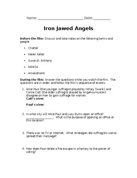 Preview of Iron Jawed Angels Film Questions