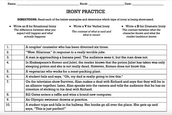 Preview of Irony Practice Assessment (Quick and Effective)