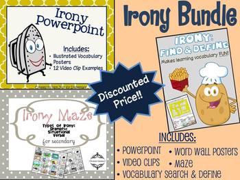 Preview of Irony Unit Bundle: Powerpoint, Maze, & Vocabulary Word Search SAVE 15%