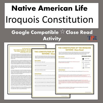 Preview of Iroquois Constitution Close Read Activity (Google Compatible)