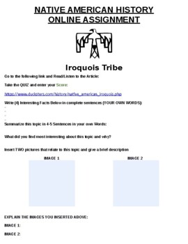 Preview of Iroquois Tribe Assignment W/ Online Article (Microsoft Word)