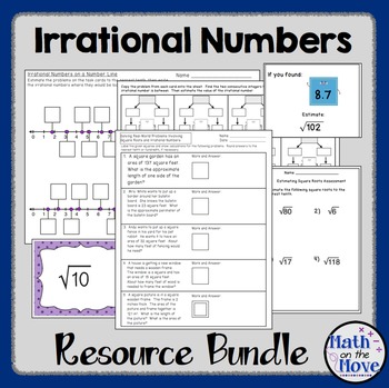 Irrational Numbers Bundle - Notes, Worksheets and Activities (8.NS.2)