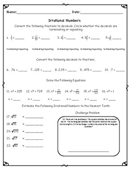 Irrational Numbers Practice Worksheet by MathGuyMan | TpT