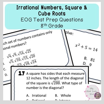 Preview of Irrational Numbers, Square & Cube Roots| EOG Review Questions | Grade 8 Math