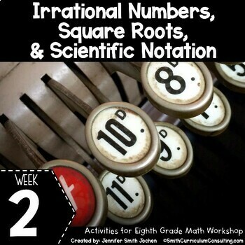 Preview of Irrational Numbers Square Roots Scientific Notation 8th Grade Math Stations Now®