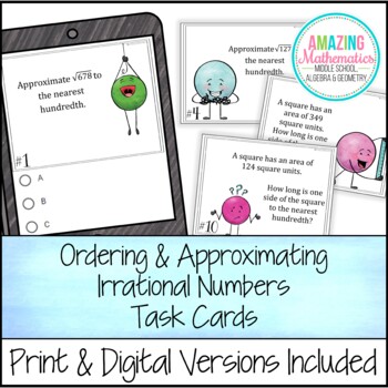 Preview of Irrational Numbers Task Cards ~ Ordering and Approximating - PDF & Digital