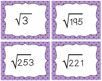 Estimating Square Roots on a Number Line - Task Card Activity (8.NS.2)
