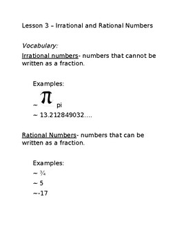 Preview of Irrational and Rational Numbers