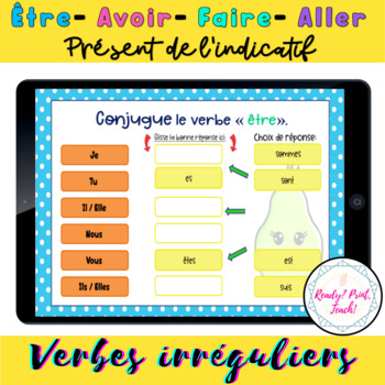 Preview of Irregular French verbs ALLER ÊTRE FAIRE AVOIR Present tense Digital Task cards