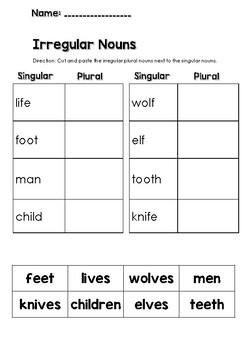 Irregular Noun by jannah01 | Teachers Pay Teachers