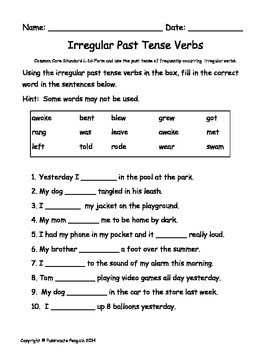 Irregular Past Tense Verbs by Passionate Penguin | TpT