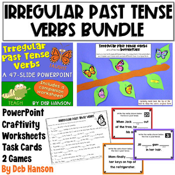 Preview of Irregular Past Tense Verbs Bundle: Worksheets, Task Cards, Craft Activity
