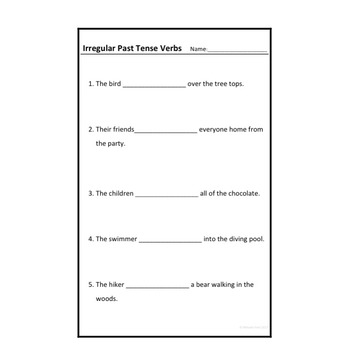 Irregular Past Tense Verbs Fill-In FREEBIE {Worksheets} | TpT