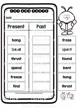 First Grade Scooping-up Verb Tenses Cut and Paste Activity