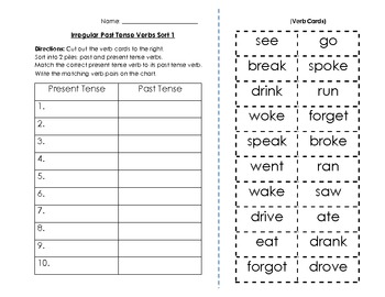 Firstgraderoundup : Verb Tense Sorts