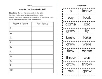 irregular verb sort teaching resources teachers pay teachers