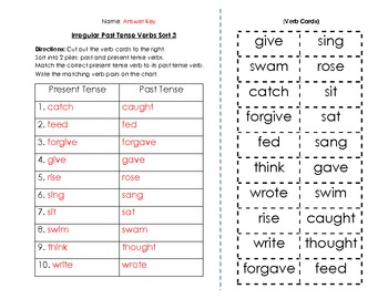 Verbs Irregular Past Tense Verbs Sort And Key 3 Of 6 By Bigredapple