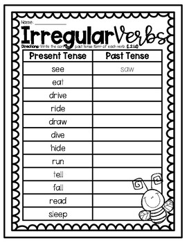 irregular past tense verbs worksheet by kendras kreations