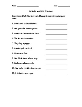 Preview of Irregular Past Tense Verbs packet