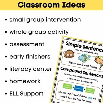 Simple and Compound Sentences NO PREP Practice Sheets by Tiny Teaching