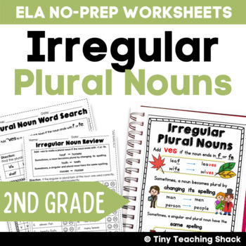 Preview of Irregular Plural Noun Grammar Worksheets & Poster for 2nd Grade L.2.1.b