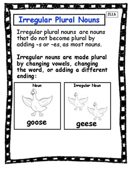Plural Nouns Anchor Chart Worksheets Teaching Resources Tpt