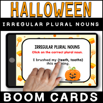 Preview of Irregular Plural Nouns BOOM CARDS | Halloween Themed | Grammar Practice