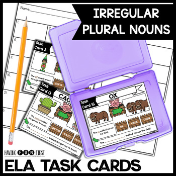 Preview of Irregular Plural Nouns Task Cards Grammar Activities Game Literacy Centers