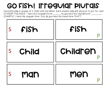 Plurals Go Fish Worksheets Teaching Resources Tpt