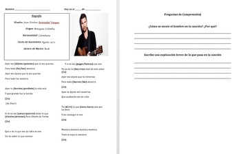 Preview of Irregular Preterite: Grammar in Context with Juanes Song and Cloze Activity