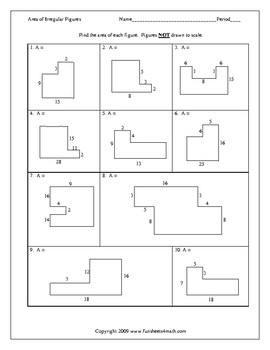 Irregular Shapes Area and Perimeter Worksheet Bundle by Funsheets4math