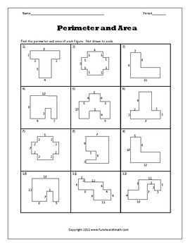 Irregular Shapes Area and Perimeter Worksheet Bundle by Funsheets4math