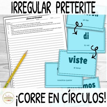 Preview of Irregular Spanish Preterite Verbs ¡Corre en Círculos! Activity with DIGITAL