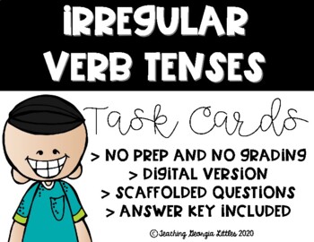 Preview of Distance Learning Irregular Verb Tense Task Cards (Digital and Print)