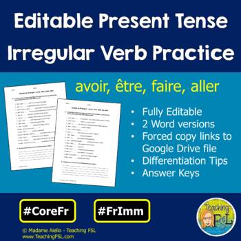 Preview of French Irregular Verbs Avoir, Etre, Aller, Faire Present Tense Worksheets