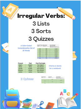 Preview of Irregular Past Tense Verbs (List, Sorts, Quizzes)