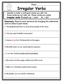 Christmas Irregular Verbs Christmas Grammar Worksheets Christmas Verbs Activity